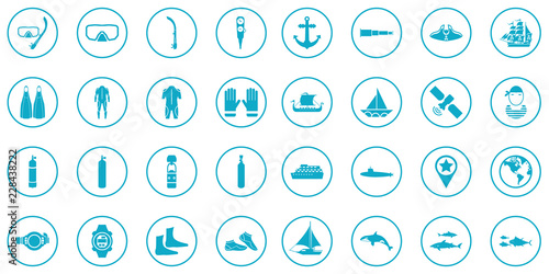 Sea Summer Driving Icon Vector Set.