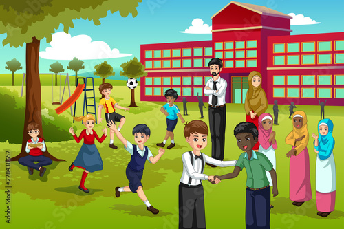 Multi Ethnic and Diverse Students Playing in School