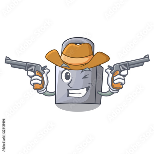 Cowboy character padlock on the wooden door