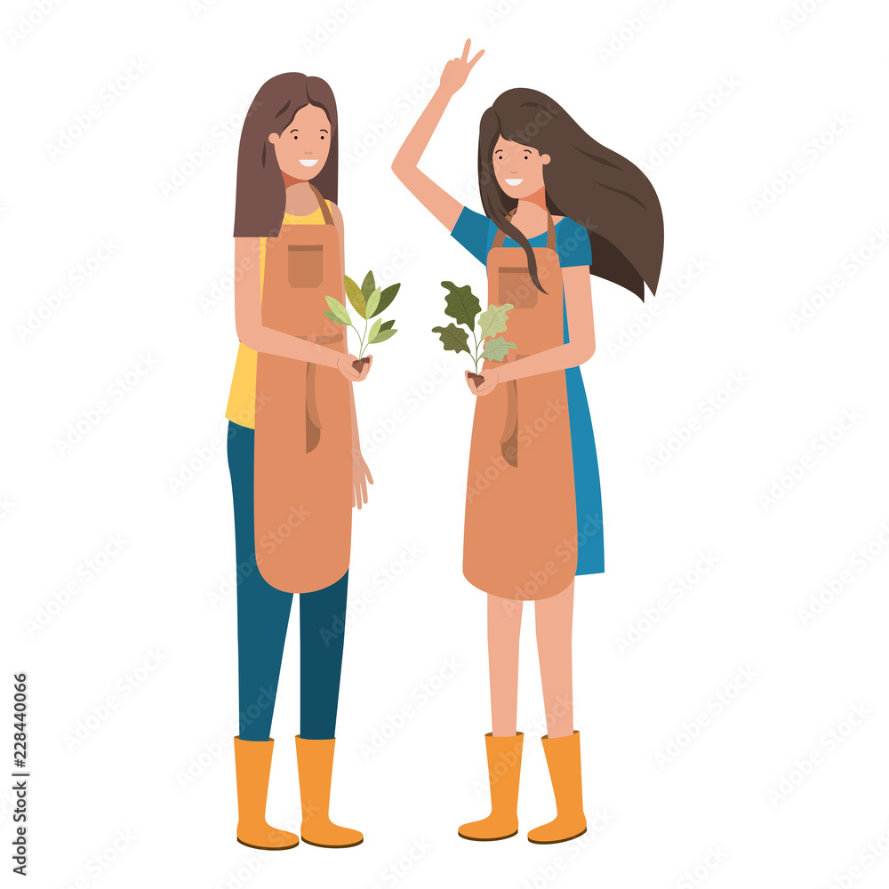 young women gardeners smiling avatar character young women gardeners smiling avatar character