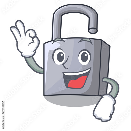 Okay cartoon unlocked padlock on the table