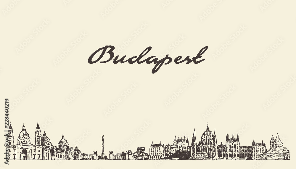 Budapest skyline Hungary vector city drawn sketch