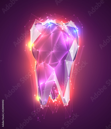 vector 3d tooth for dental medicine. on a pink background
