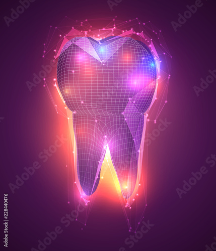 vector 3d tooth for dental medicine. on a pink background