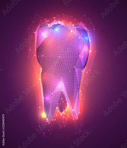 vector 3d tooth for dental medicine. on a pink background
