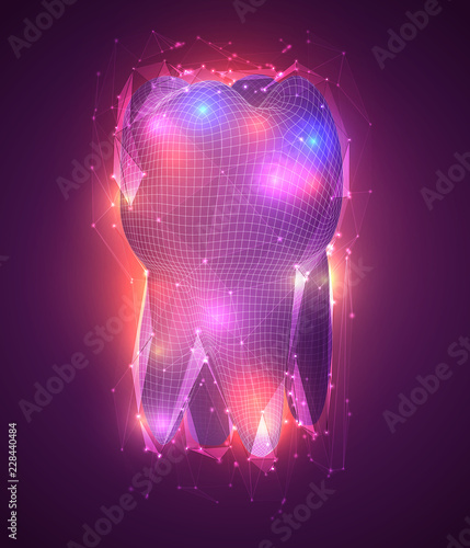 vector 3d tooth for dental medicine. on a pink background