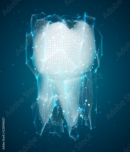 vector 3d tooth for dental medicine. on a blue background
