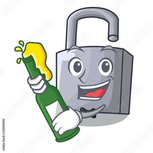 With beer new metal padlock isolated on mascot