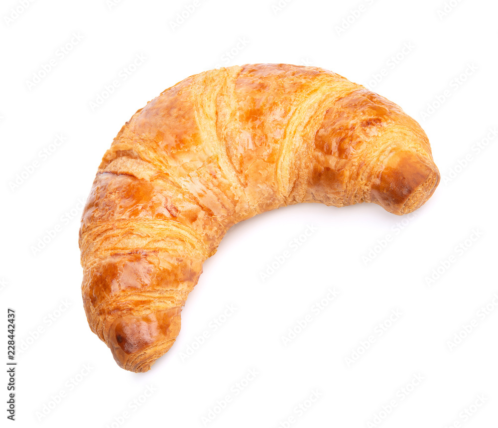 freshly baked croissant isolated on white background, top view freshly baked croissant isolated on white background, top view