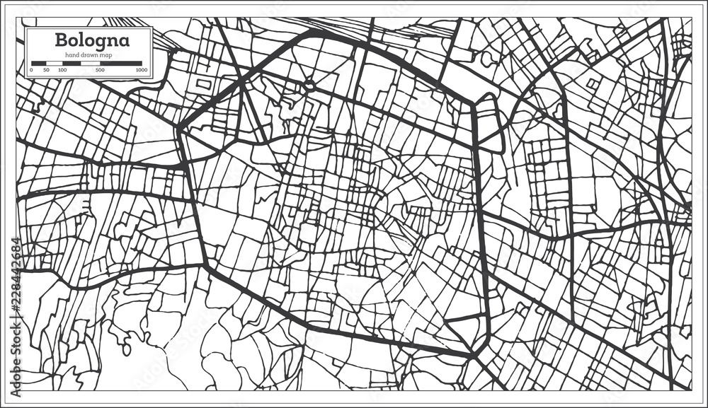 Bologna Italy City Map in Retro Style. Outline Map.