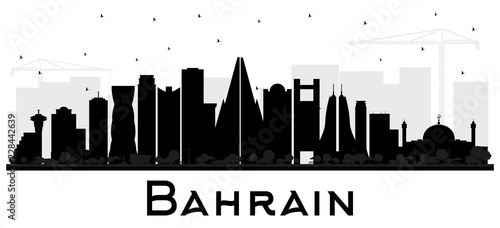 Bahrain City Skyline Silhouette with Black Buildings Isolated on White.