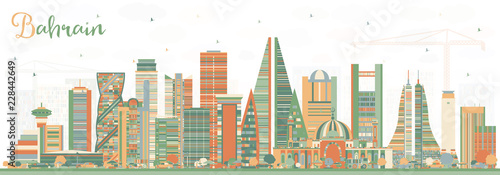 Bahrain City Skyline with Color Buildings.