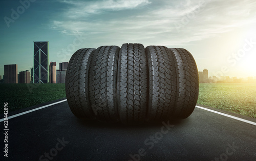 Car tires pile on a city road © jamesteohart