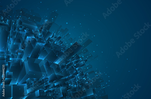 vector abstract 3d crystal. a view of the roofs of the city, a large chaotic set of glass pendants.