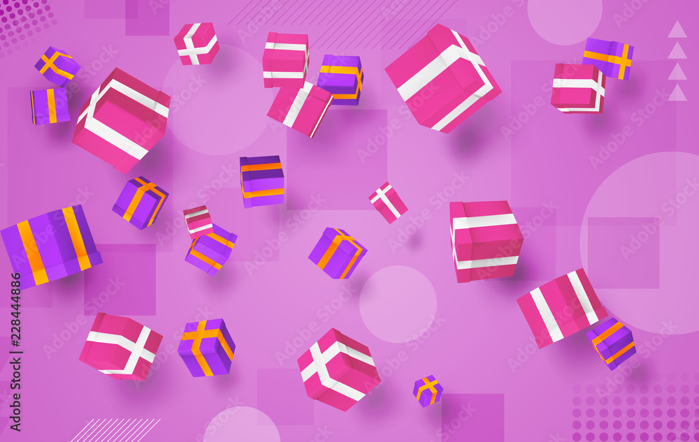 vector set. holiday gifts in boxes fly over bright colorful background. festive mood. vector set. holiday gifts in boxes fly over bright colorful background. festive mood.