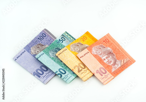 Various type of Malaysia Ringgit money on white background