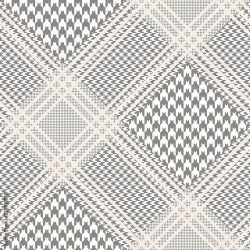 Seamless glen plaid pattern in taupe, white and beige