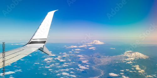 Mount Rainier viewed from an airplane window