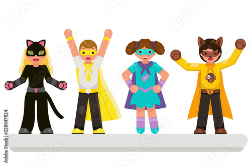 Super hero kids teens characters set flat design vector illustration