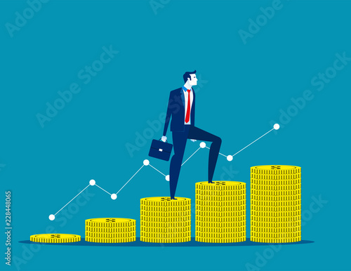 Financier. Businessman and growth. Concept business currency vector illustration, Flat business cartoon, Finance and economy.