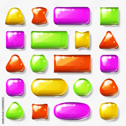 Ui glossy buttons glass plate game app isolated icons design glossy elements vector illustration