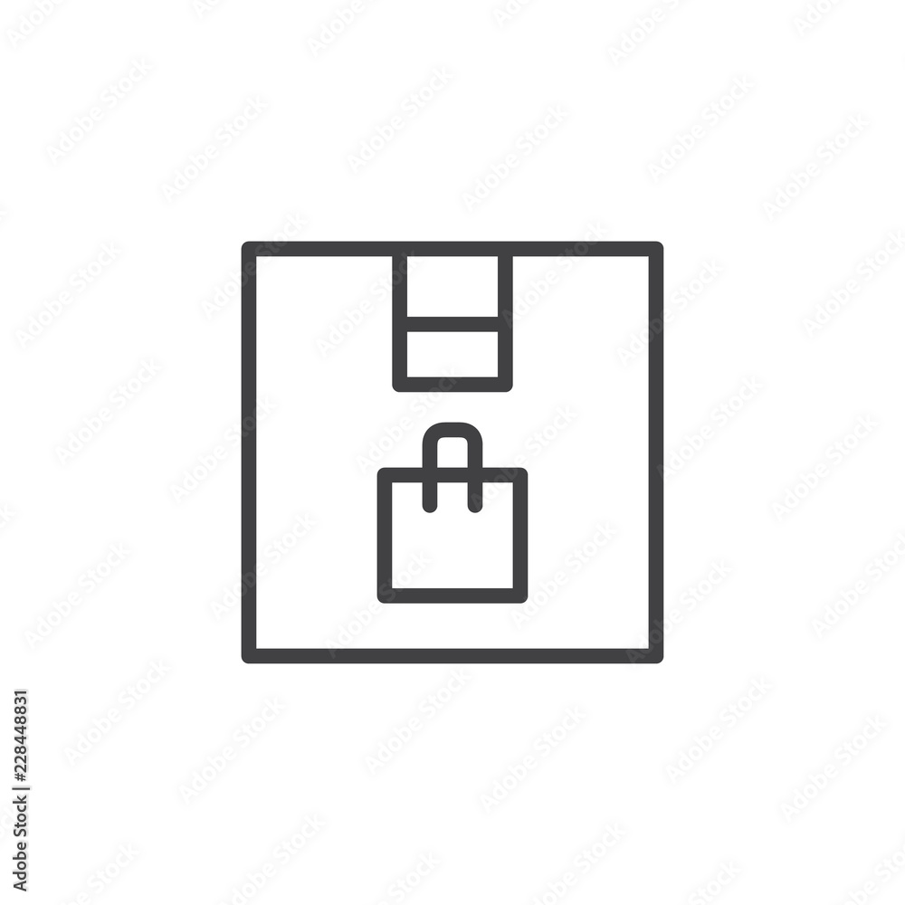 Shopping bag box outline icon. linear style sign for mobile concept and web design. Parcel box simple line vector icon. Symbol, logo illustration. Pixel perfect vector graphics Shopping bag box outline icon. linear style sign for mobile concept and web design. Parcel box simple line vector icon. Symbol, logo illustration. Pixel perfect vector graphics