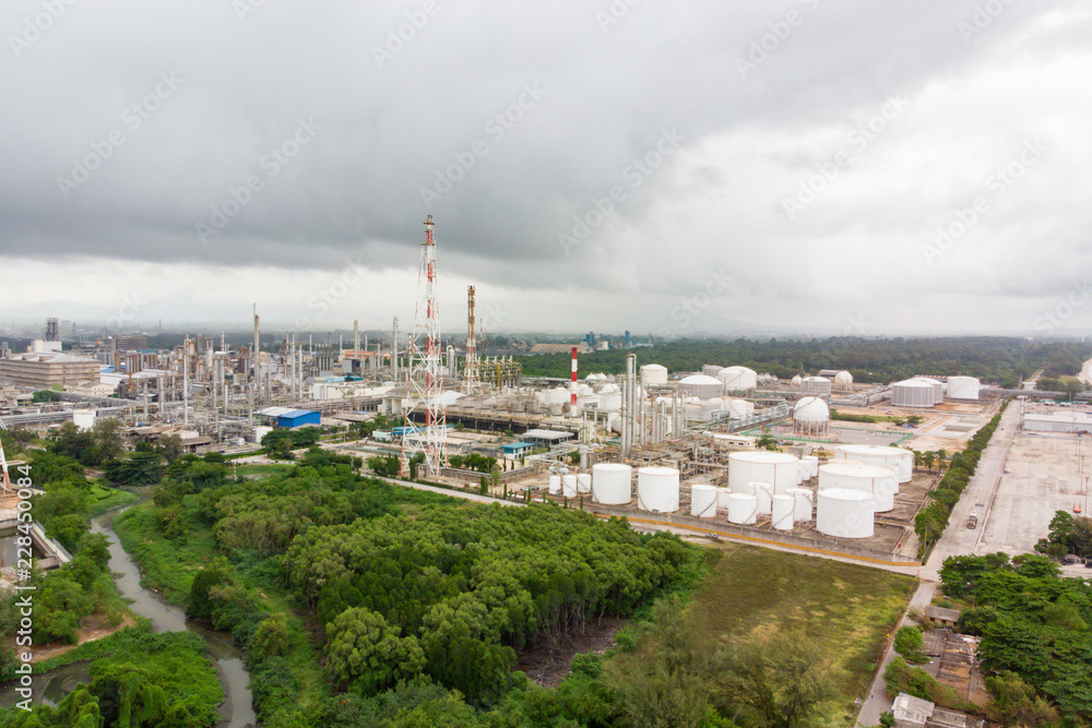 Oil Refinery production at industrial estate Thailand. Crude Oil Production / Countries of the World - Metal Oil Storage Tanks