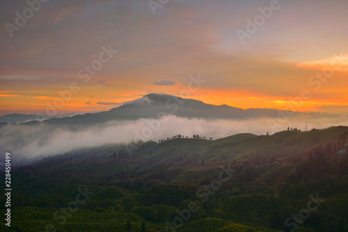 Sunset over mountains in Mirik. Darjeeling