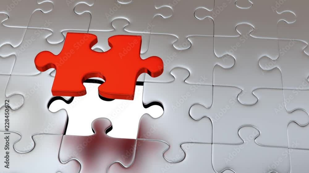 Zooming on One Red Puzzle Piece which escape from other Gray Pieces Zooming on One Red Puzzle Piece which escape from other Gray Pieces