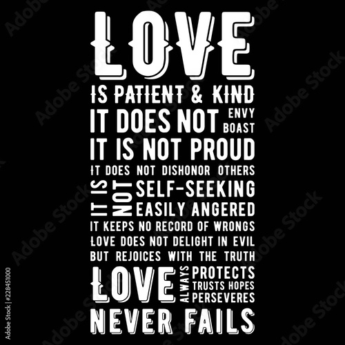 Biblical phrase from 1 corinthians 13:8, love never fails