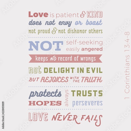 Biblical phrase from 1 corinthians 13:8, love never fails