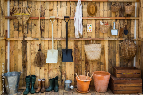 Fototapeta Gardening tools in the shed, tool concept