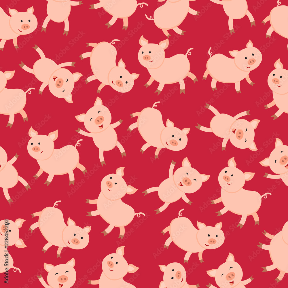 Fototapeta premium Cute pigs seamless pattern