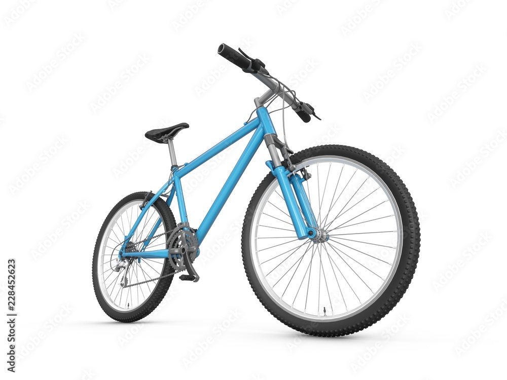3D Rendering blue bicycle isolated on white background