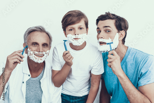 Grandfather, Father and Son Shaving Together.