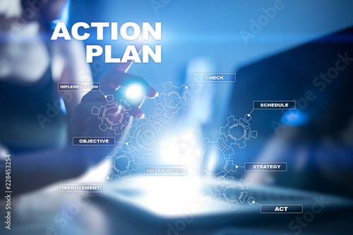 Action plan on the virtual screen. Planning concept. Business strategy.