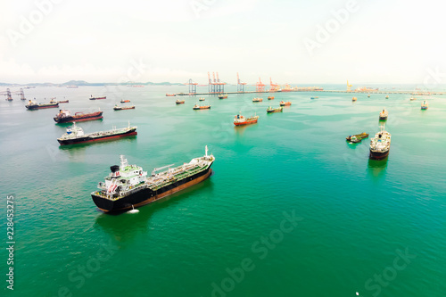 Aerial view of sea freight, Crude oil tanker lpg ngv at industrial estate Thailand / Crude Oil tanker to Port of Singapore - import export around in the world © AU USAnakul+