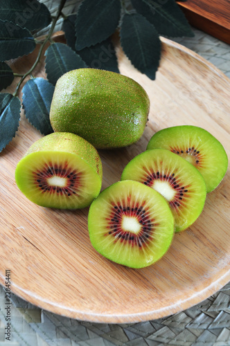 Top view of Red Kiiwfruit on Plate