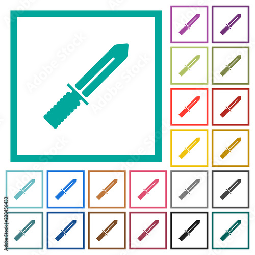 Knife flat color icons with quadrant frames