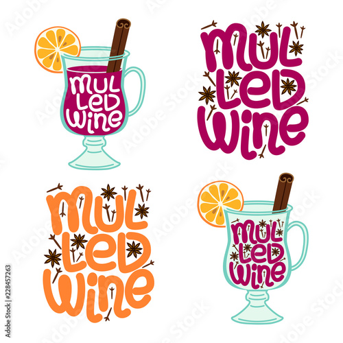 Cute set of Mulled Wine elements isolated on white