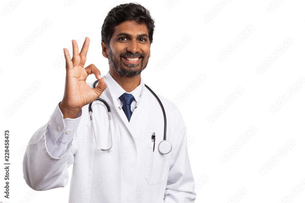 Physician holding fingers as okay sign. Physician holding fingers as okay sign.