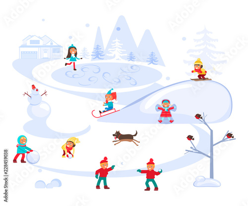 Winter scene with children 