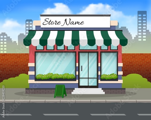 Red and green store building background
