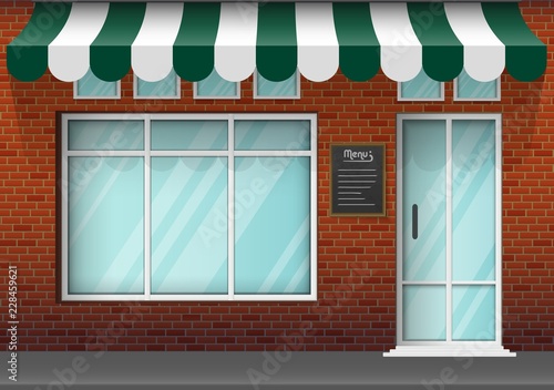 Brick store building design with big window