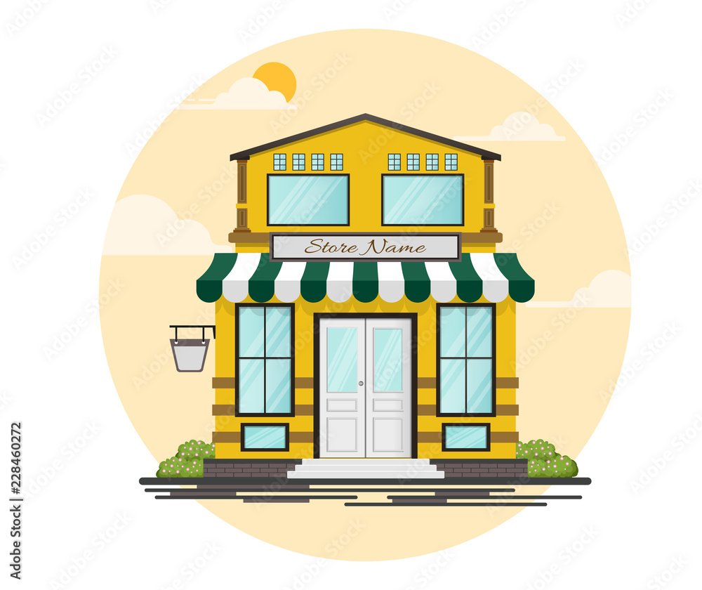 Yellow and green store building background Yellow and green store building background