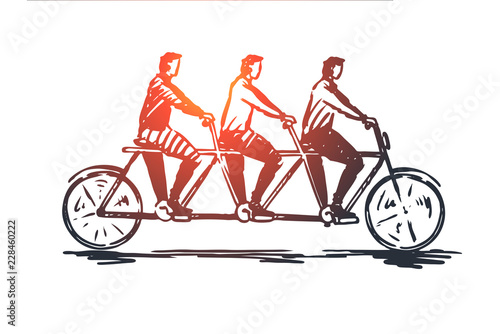 Coordinate, cooperation, teamwork, bike, tandem concept. Hand drawn isolated vector.