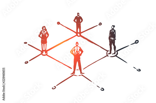 Networking, people, connection, internet, social concept. Hand drawn isolated vector.
