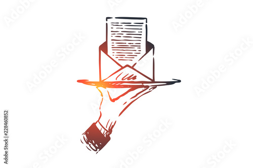 Subscribe  newsletter  mail  internet  communication concept. Hand drawn isolated vector.