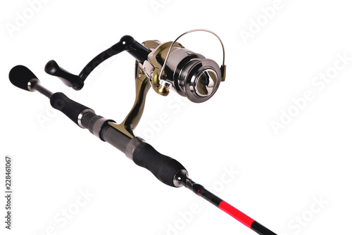 Wallpaper Mural fishing reel on a fishing rod, white background close-up Torontodigital.ca