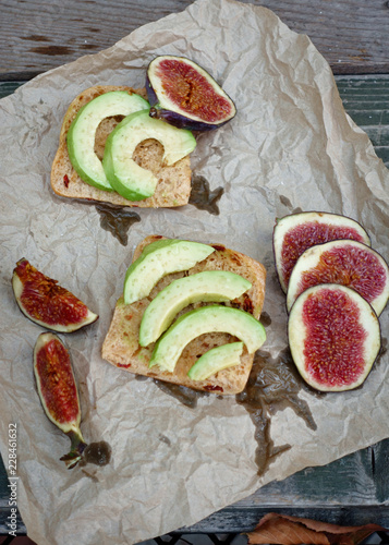 Avocado and fig toast. The concept of healthy eating.